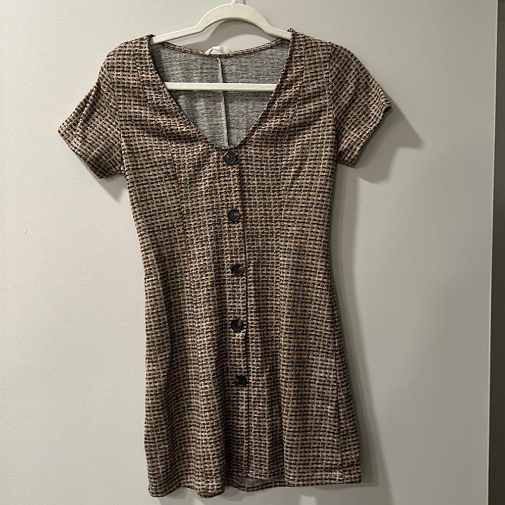 Short Sleeve Faux Button Down Dress